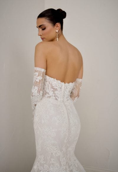 Strapless Lace Fit-And-Flare Wedding Dress With Detachable Sleeves by Justin Alexander Signature - Image 5