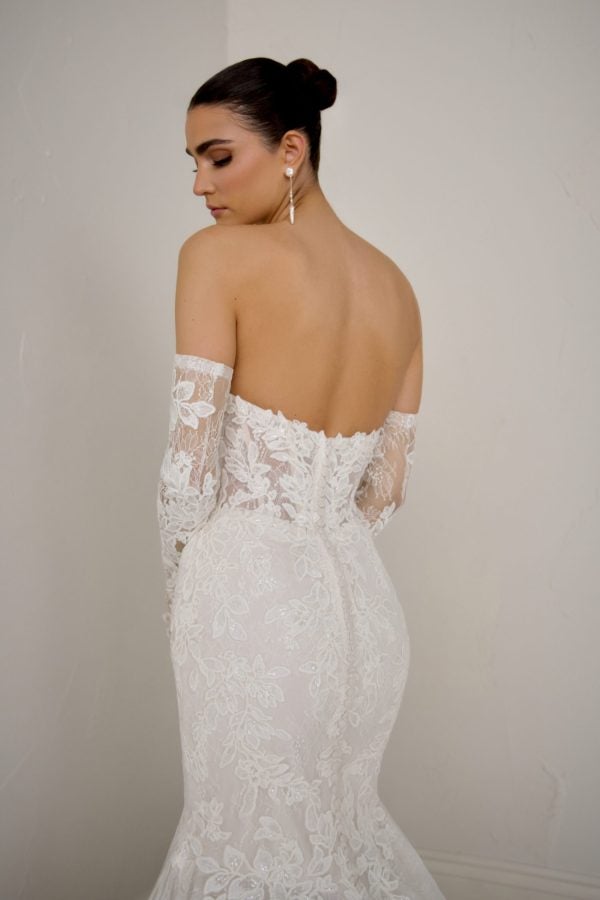 Strapless Lace Fit-And-Flare Wedding Dress With Detachable Sleeves by Justin Alexander Signature - Image 5