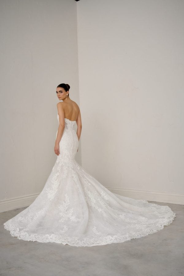 Strapless Lace Fit-And-Flare Wedding Dress With Detachable Sleeves by Justin Alexander Signature - Image 2