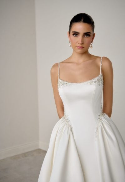 Chic And Glamorous Embellished Satin Ball Gown With Open Back And Buttons by Justin Alexander Signature - Image 2