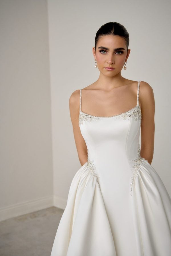 Chic And Glamorous Embellished Satin Ball Gown With Open Back And Buttons by Justin Alexander Signature - Image 2
