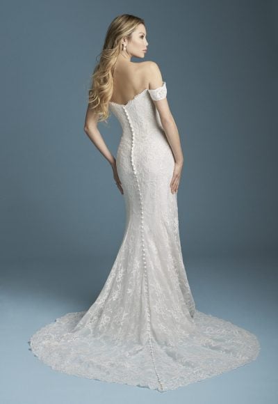 Off-The-Shoulder Lace Sheath Wedding Dress With Buttons by Allure Bridals - Image 2