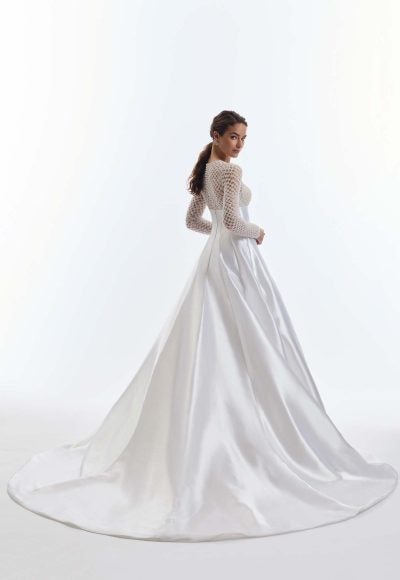 Chic And Modern High-Neck Long Sleeve A-Line Wedding Dress by Demetrios - Image 2