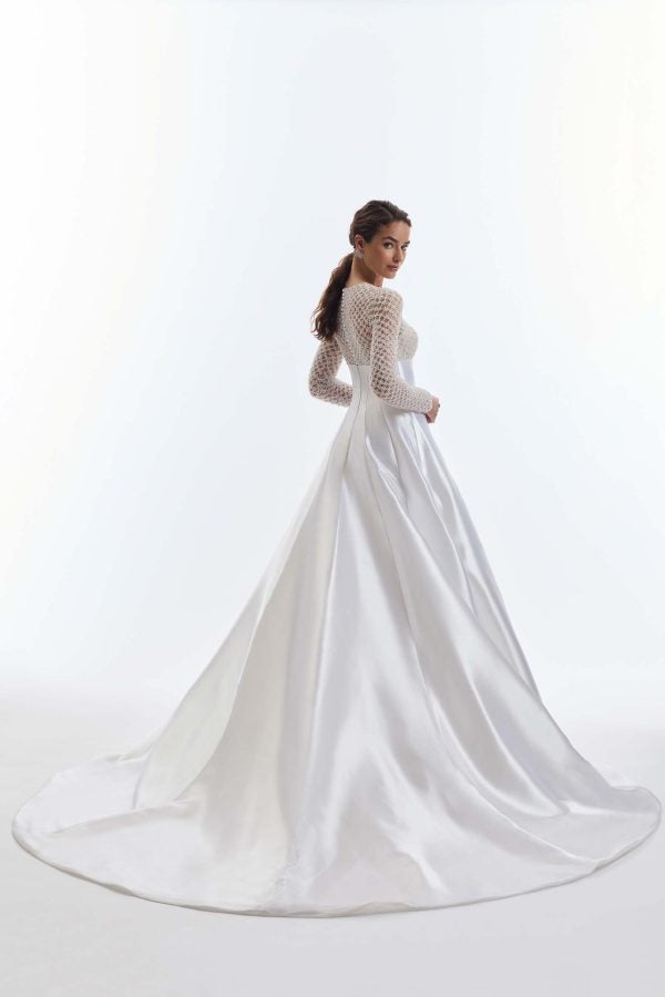 Chic And Modern High-Neck Long Sleeve A-Line Wedding Dress by Demetrios - Image 2