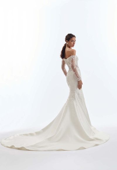 Glamorous Fully-Embellished Fit-And-Flare Wedding Dress With Off-The-Shoulder Long Sleeves by Demetrios - Image 2