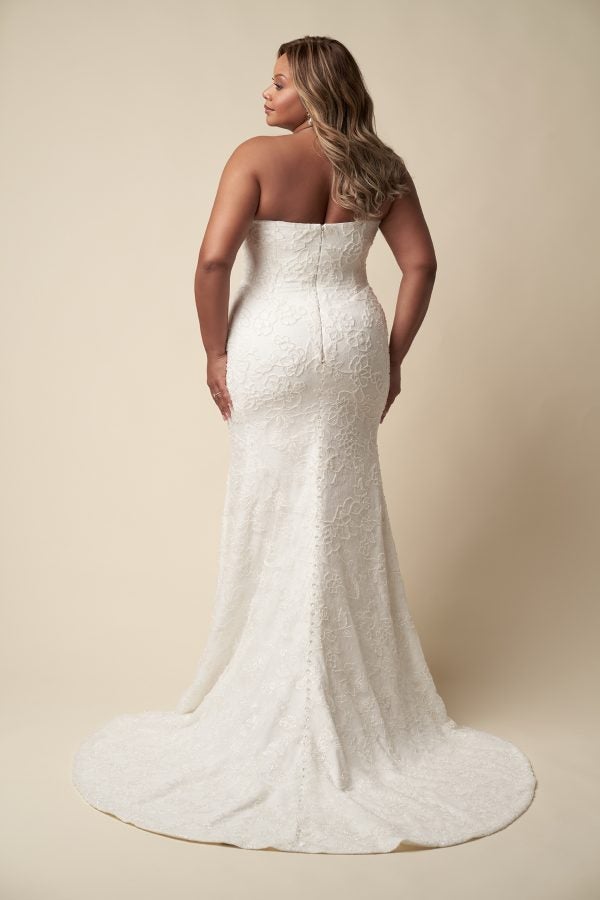 Plus-Size Floral Lace Sheath Wedding Dress With Detachable Topper by Allure Bridals - Image 3