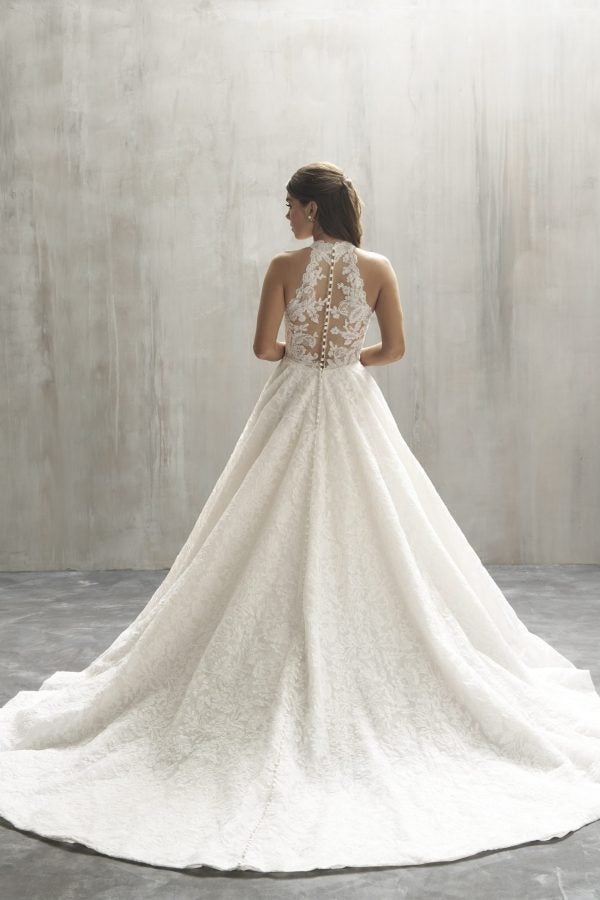 Romantic Halter-Neck Lace A-Line Wedding Dress With Illusion Back And Buttons by Allure Bridals - Image 2
