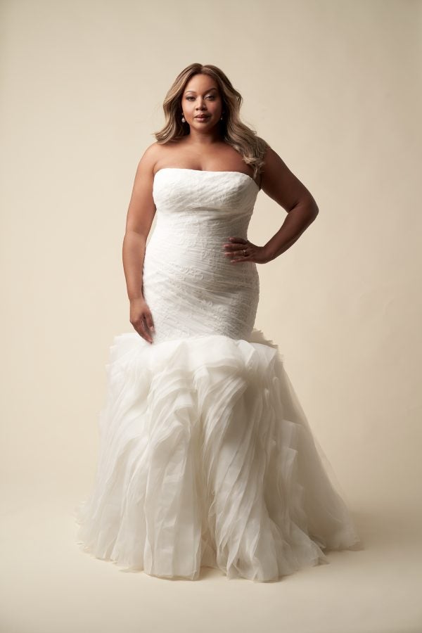 Plus-Size Romantic Strapless Mermaid Wedding Dress With Ruffled Skirt And Buttons by Allure Bridals - Image 1