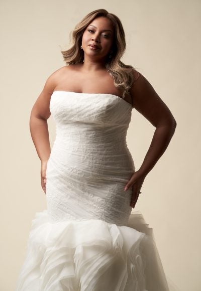 Plus-Size Romantic Strapless Mermaid Wedding Dress With Ruffled Skirt And Buttons by Allure Bridals - Image 3