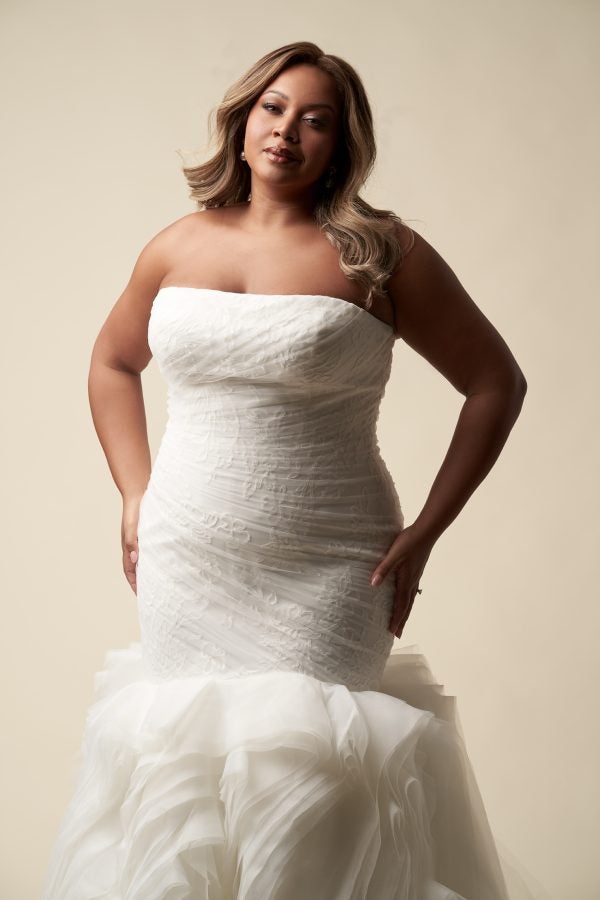 Plus-Size Romantic Strapless Mermaid Wedding Dress With Ruffled Skirt And Buttons by Allure Bridals - Image 3