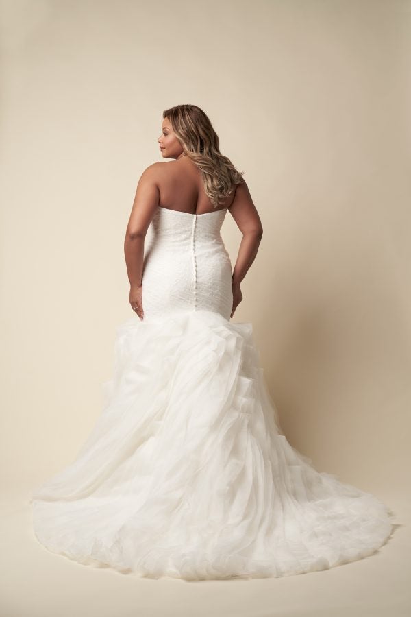 Plus-Size Romantic Strapless Mermaid Wedding Dress With Ruffled Skirt And Buttons by Allure Bridals - Image 4