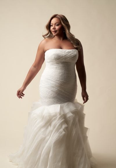 Plus-Size Romantic Strapless Mermaid Wedding Dress With Ruffled Skirt And Buttons by Allure Bridals - Image 2