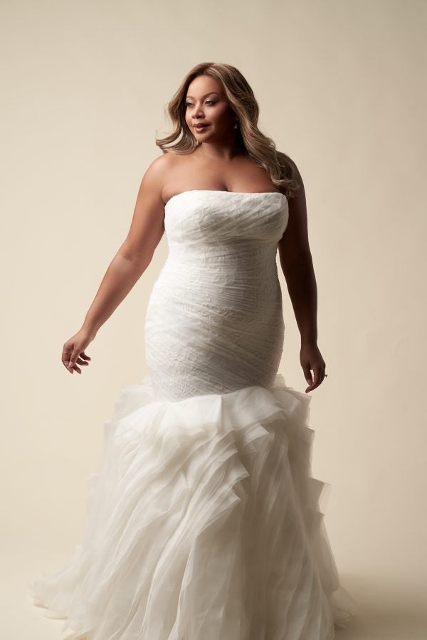 Plus-Size Romantic Strapless Mermaid Wedding Dress With Ruffled Skirt And Buttons by Allure Bridals - Image 2