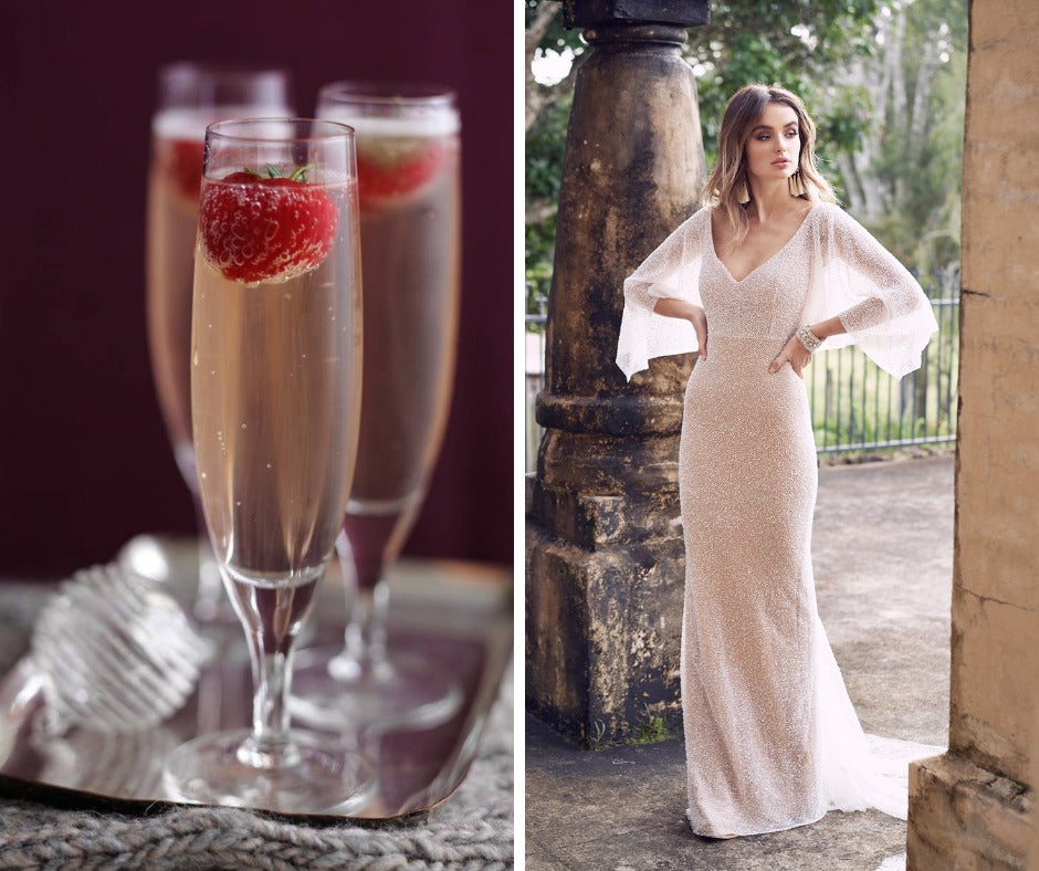 Which cocktail is your favorite? We've paired popular cocktails such as margaritas and martinis with a wedding dress to match! This combo is a Champagne and Strawberries and Anna Campbell Style WANDAFITDR