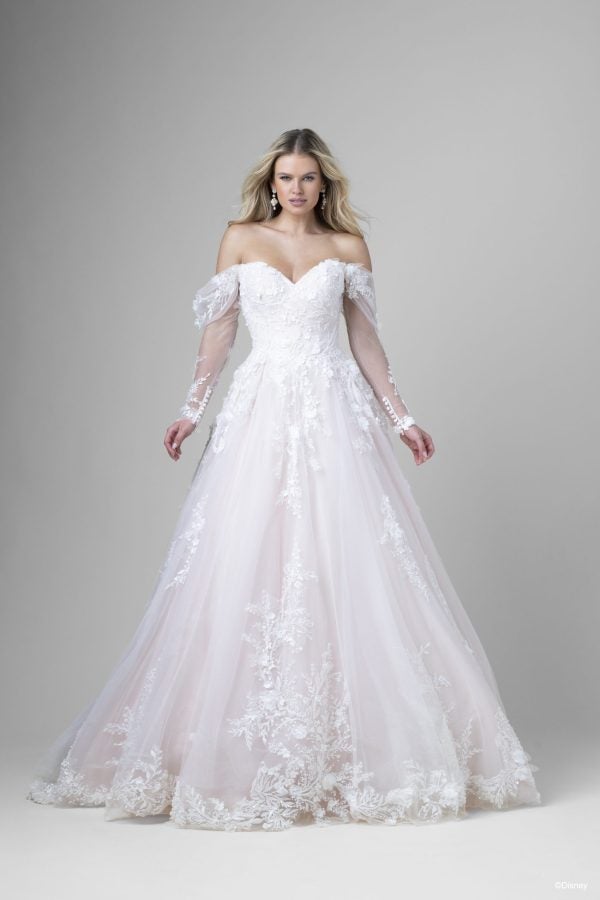 Dramatic And Romantic Embellished Tulle Ball Gown With Detachable Sleeves by Disney Fairy Tale Weddings Collection - Image 1