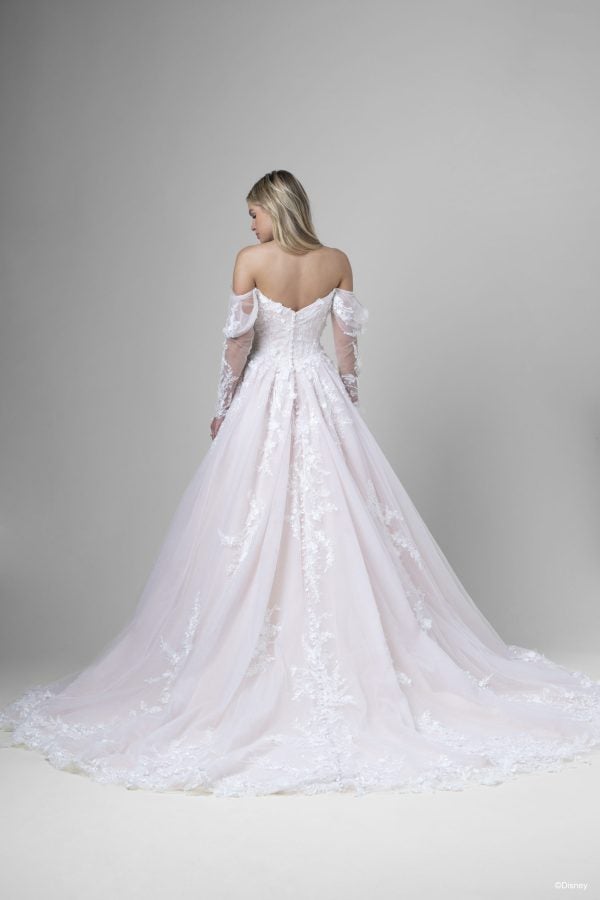 Dramatic And Romantic Embellished Tulle Ball Gown With Detachable Sleeves by Disney Fairy Tale Weddings Collection - Image 2