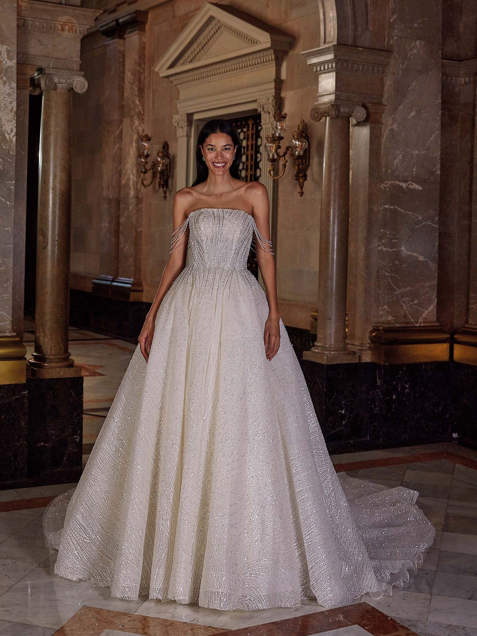 Plus-Size Celestial-Inspired Beaded Tulle Ball Gown With