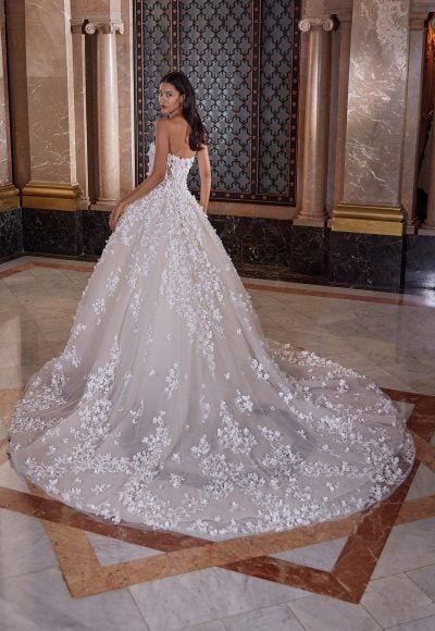 Romantic And Dramatic 3D Floral Tulle Ball Gown With Detachable Sleeves by Demetrios - Image 2