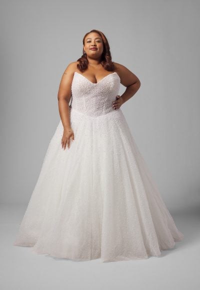 Plus-Size Dramatic And Feminine Pearl-Embellished Tulle Ball Gown by Demetrios - Image 2