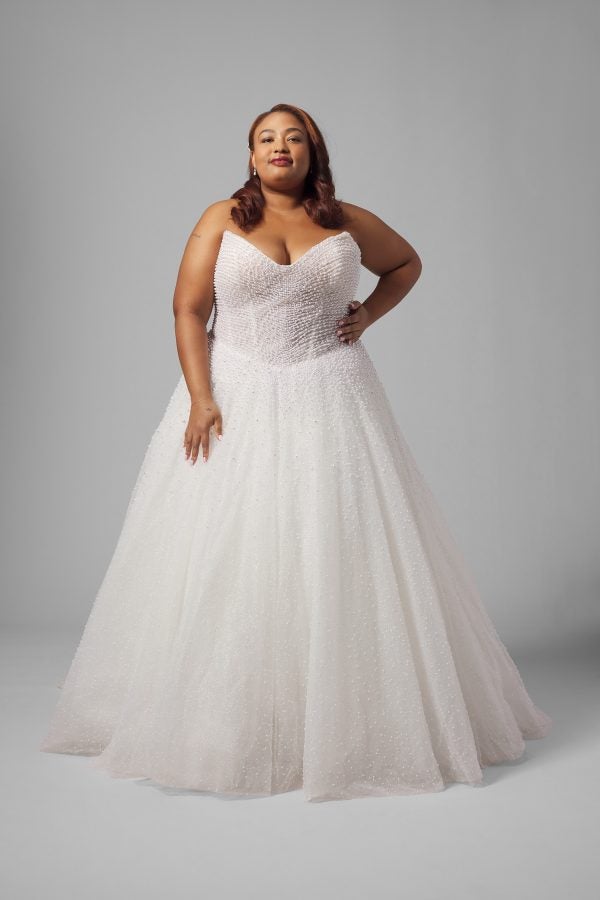 Plus-Size Dramatic And Feminine Pearl-Embellished Tulle Ball Gown by Demetrios - Image 2