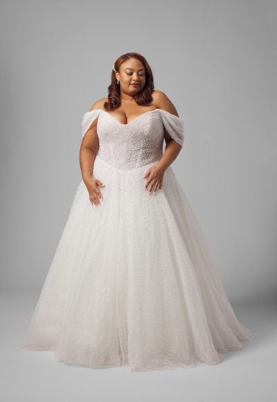 Plus-Size Dramatic And Feminine Pearl-Embellished Tulle Ball Gown by Demetrios