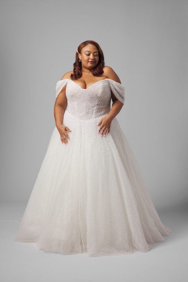 Plus-Size Dramatic And Feminine Pearl-Embellished Tulle Ball Gown by Demetrios - Image 1