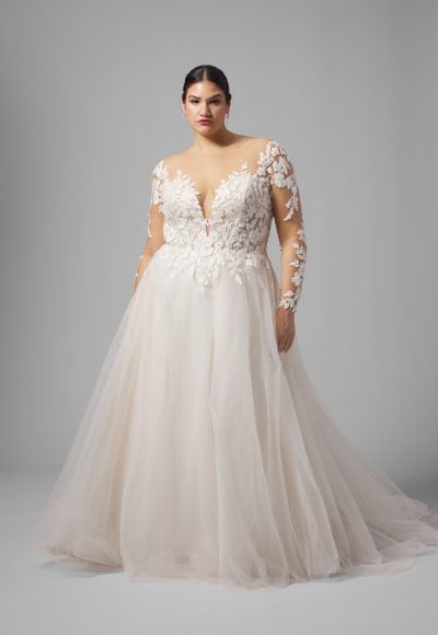 Plus-Size Romantic And Ethereal Illusion A-Line Wedding Dress With Buttons by Demetrios