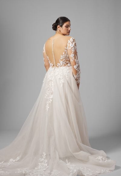 Plus-Size Romantic And Ethereal Illusion A-Line Wedding Dress With Buttons by Demetrios - Image 2