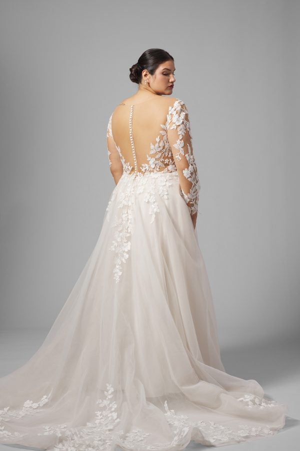 Plus-Size Romantic And Ethereal Illusion A-Line Wedding Dress With Buttons by Demetrios - Image 2