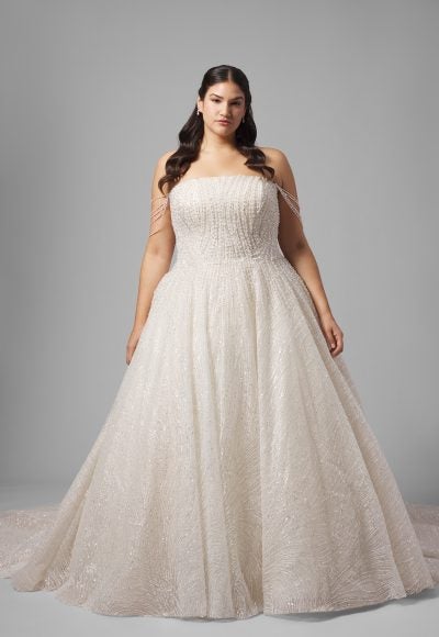 Plus-Size Celestial-Inspired Beaded Tulle Ball Gown With Detachable Cape by Demetrios