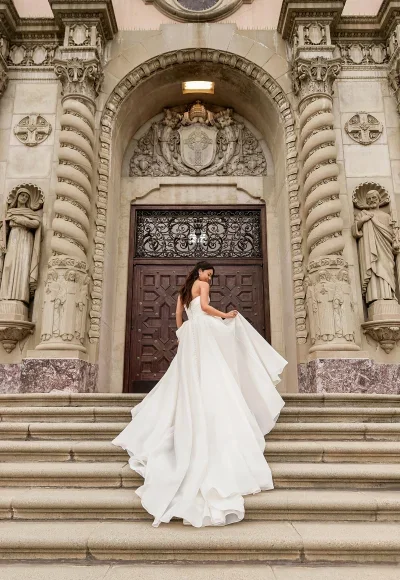 Strapless Silk Organza Ball Gown With Slit And Buttons by Essense of Australia - Image 2
