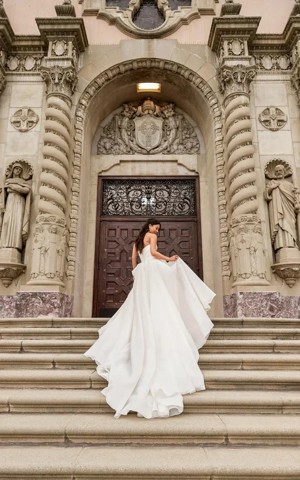 Strapless Silk Organza Ball Gown With Slit And Buttons by Essense of Australia - Image 2