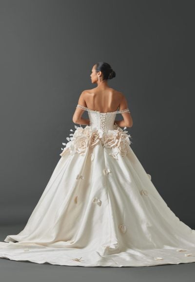 Couture Off-The-Shoulder Embellished Silk Ball Gown With 3D Rosettes by Esé Azénabor - Image 2