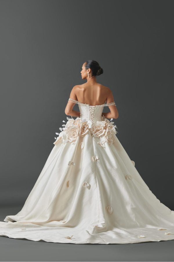 Couture Off-The-Shoulder Embellished Silk Ball Gown With 3D Rosettes by Esé Azénabor - Image 2