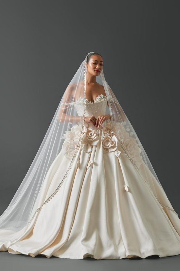 Couture Off-The-Shoulder Embellished Silk Ball Gown With 3D Rosettes by Esé Azénabor - Image 1