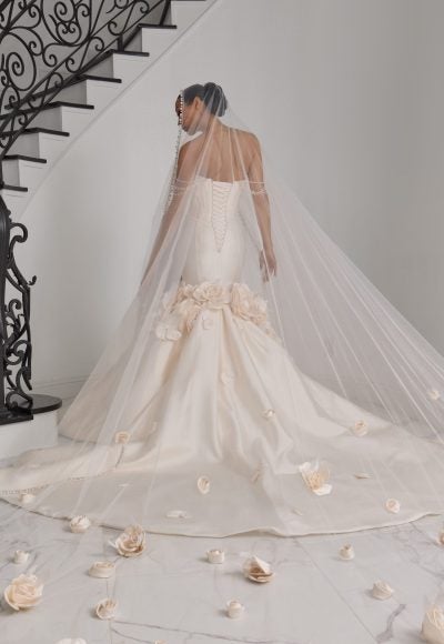 Dramatic Off-The-Shoulder Embellished Silk Mermaid Wedding Dress With 3D Florals by Esé Azénabor - Image 2