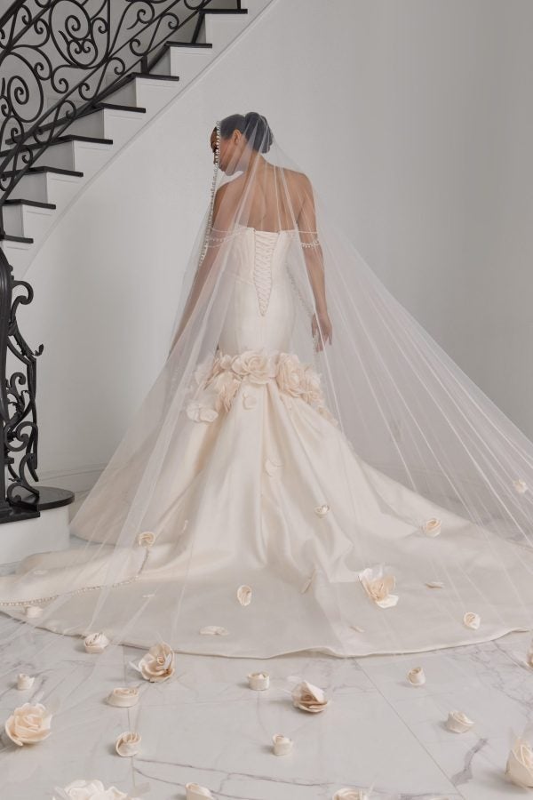Dramatic Off-The-Shoulder Embellished Silk Mermaid Wedding Dress With 3D Florals by Esé Azénabor - Image 2
