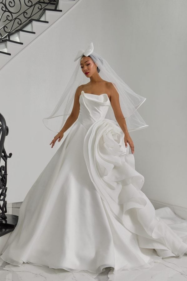 Couture Strapless Silk Ball Gown With 3D Rosette by Esé Azénabor - Image 1