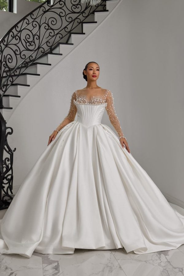 Couture Illusion High-Neck Long Sleeve Silk Ball Gown by Esé Azénabor - Image 1