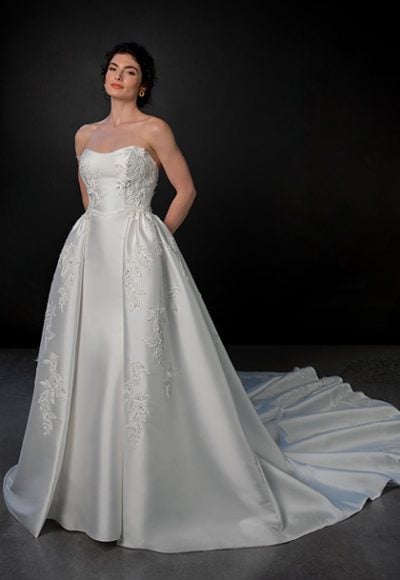Strapless 3D Floral Silk Fit-And-Flare Wedding Dress With Detachable Overskirt by Martina Liana - Image 2