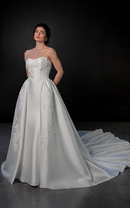 Strapless 3D Floral Silk Fit-And-Flare Wedding Dress With Detachable Overskirt by Martina Liana - Image 2