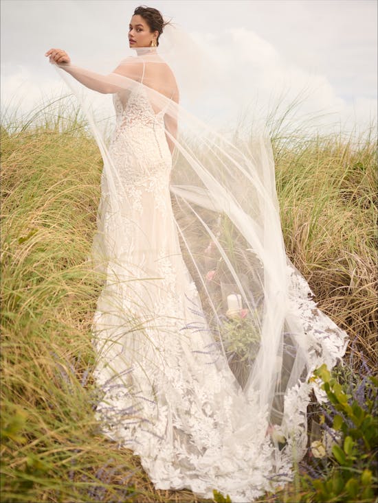 Plus-Size V-Neck Lace Fit-And-Flare Wedding Dress With Open Back And Buttons by Maggie Sottero - Image 2