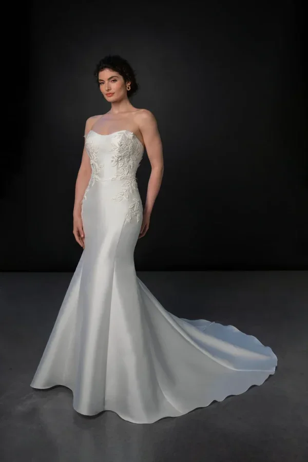 Strapless 3D Floral Silk Fit-And-Flare Wedding Dress With Detachable Overskirt by Martina Liana - Image 1