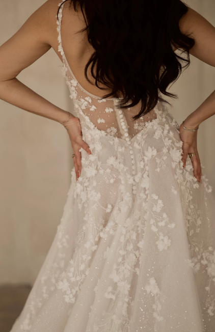 Romantic Square-Neck Floral A-Line Wedding Dress With Open Back by Martina Liana - Image 2