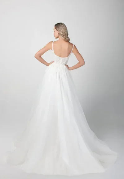 Chic And Modern Square-Neck Beaded Tulle A-Line Wedding Dress by Michelle Roth - Image 2