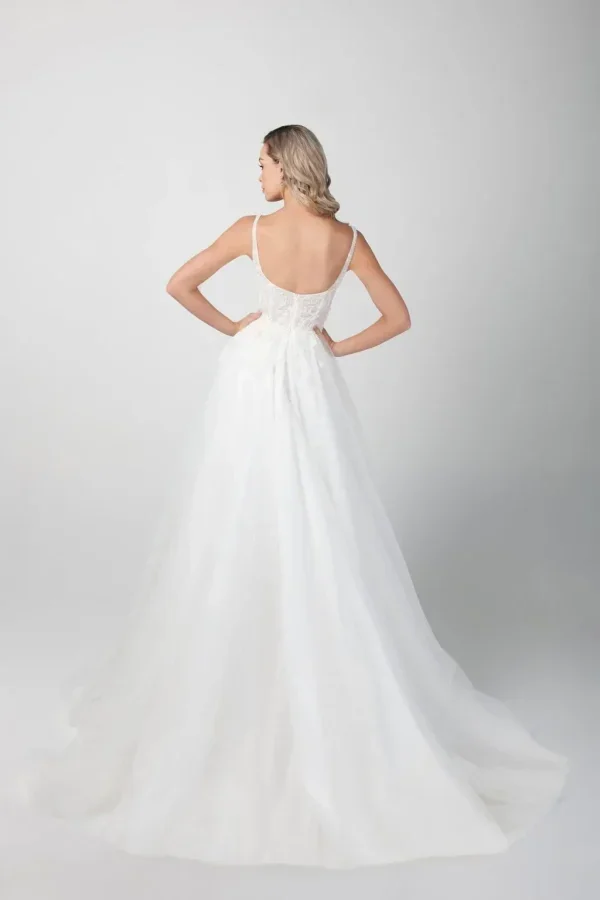 Chic And Modern Square-Neck Beaded Tulle A-Line Wedding Dress by Michelle Roth - Image 2