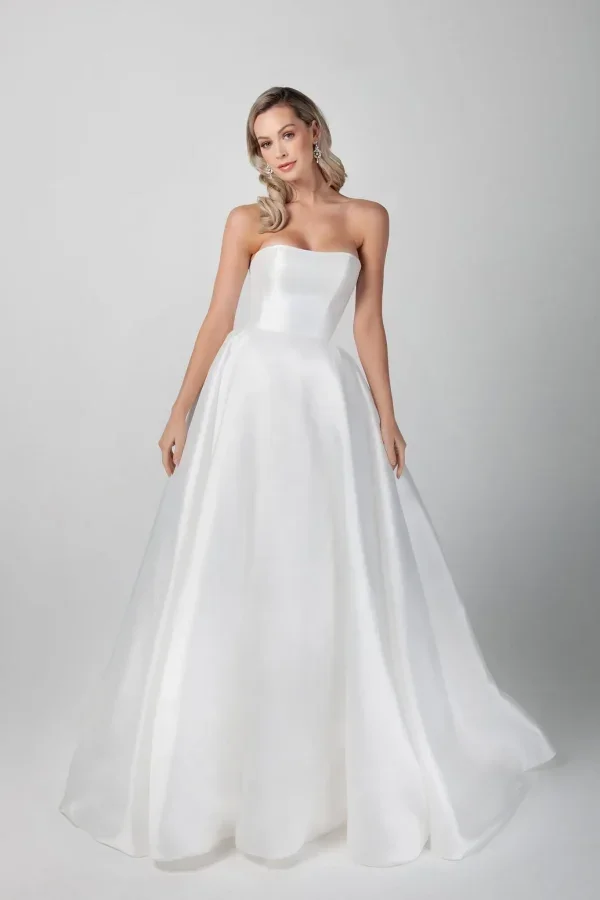 Chic And Simple Strapless Silk Ball Gown With Buttons by Michelle Roth - Image 1