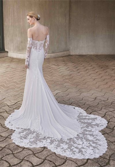 Sleek And Romantic Lace Sheath Wedding Dress With Detachable Sleeves by Pronovias - Image 3