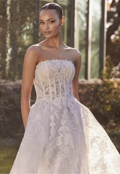 Romantic Strapless Lace A-Line Wedding Dress With Detachable Sleeves by Pronovias - Image 2