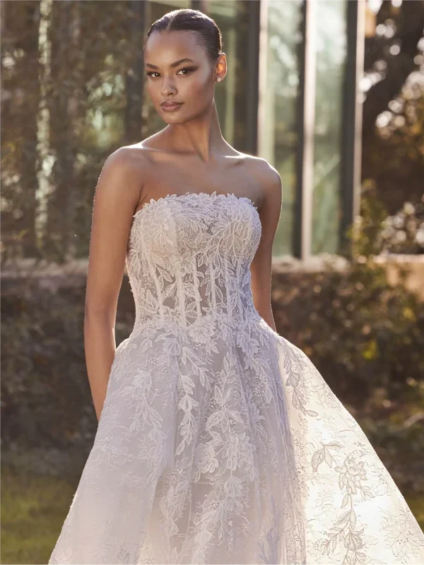 Romantic Strapless Lace A-Line Wedding Dress With Detachable Sleeves by Pronovias - Image 2